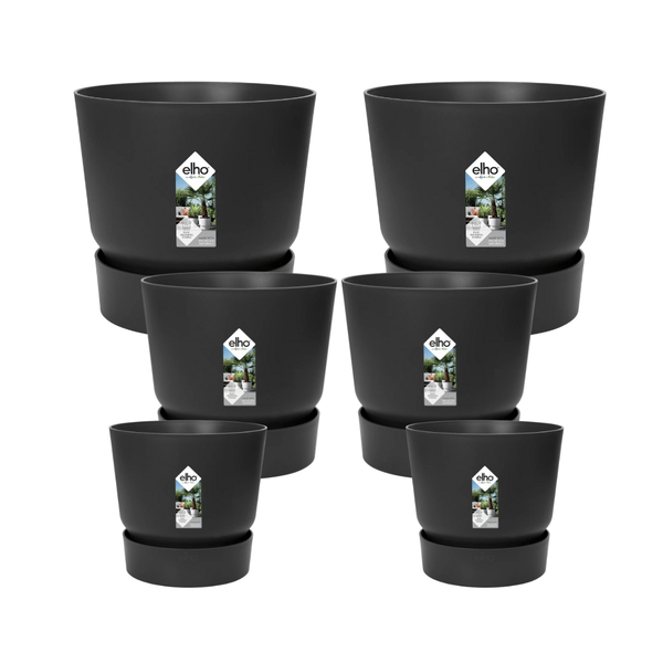 5x Pot elho Greenville zwart (2x D30xH28, 1x D24xH23, 2x D14xH13) kopen bij Green Bubble