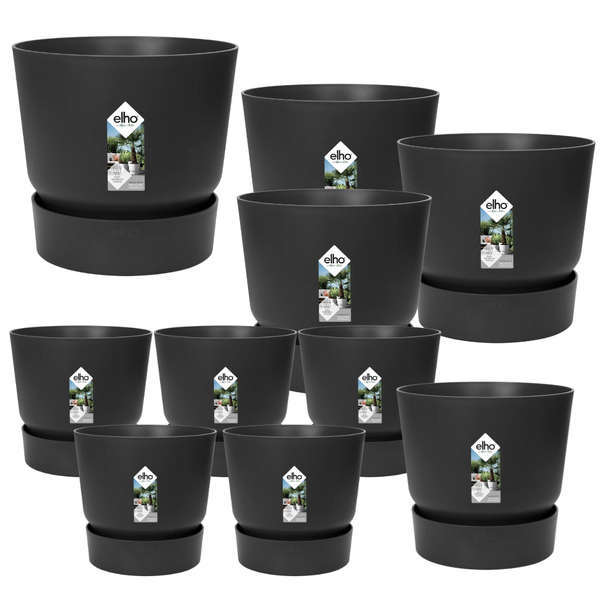 10x Pot elho Greenville zwart (5x D14x13, 1x D24xH23, 3x D30xH28, 1x D39xH37)