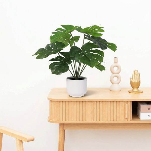Kunstpflanze Monstera Deliciosa inklusive weißem Topf - 50 cm