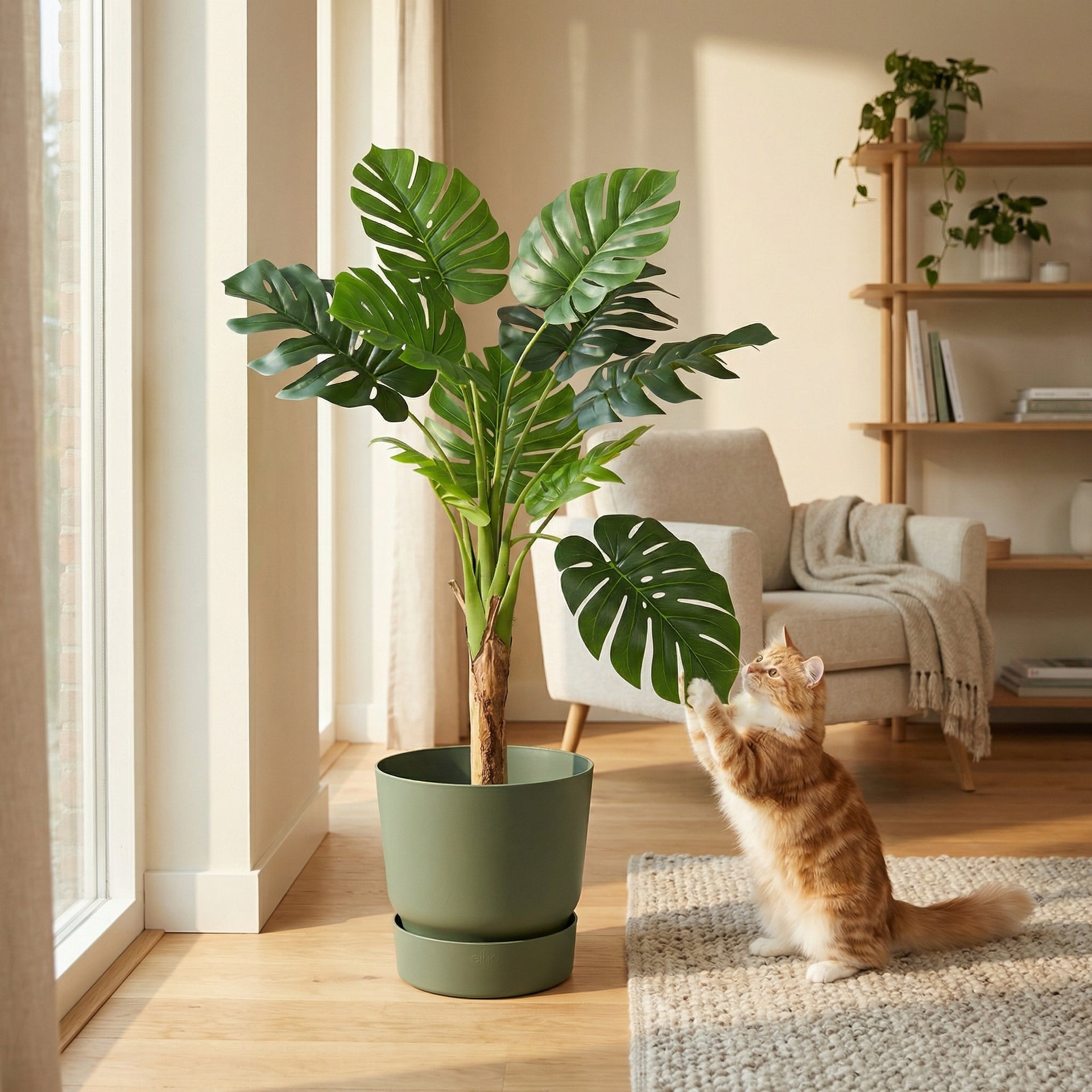 monstera deliciosa katten Kunst Monstera Deliciosa - 120cm