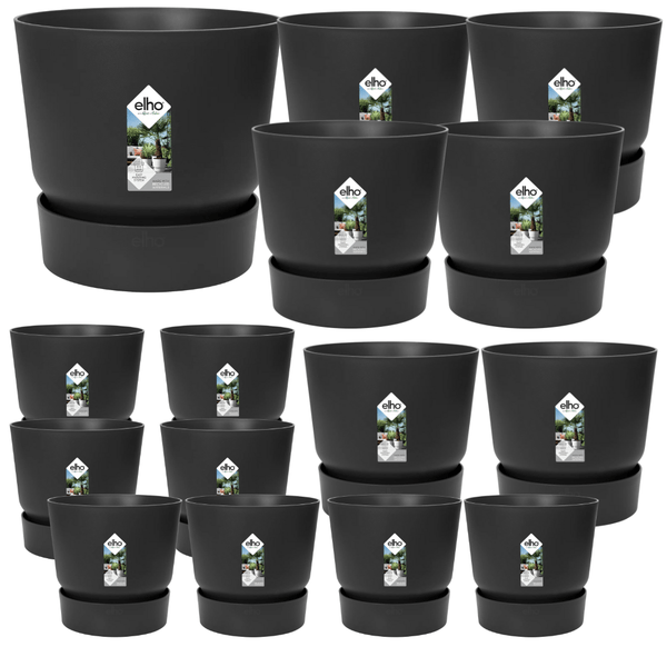 15x Pot elho Greenville zwart (8x D14x13, 2x D24xH23, 4x D30xH28, 1x D47xH44)